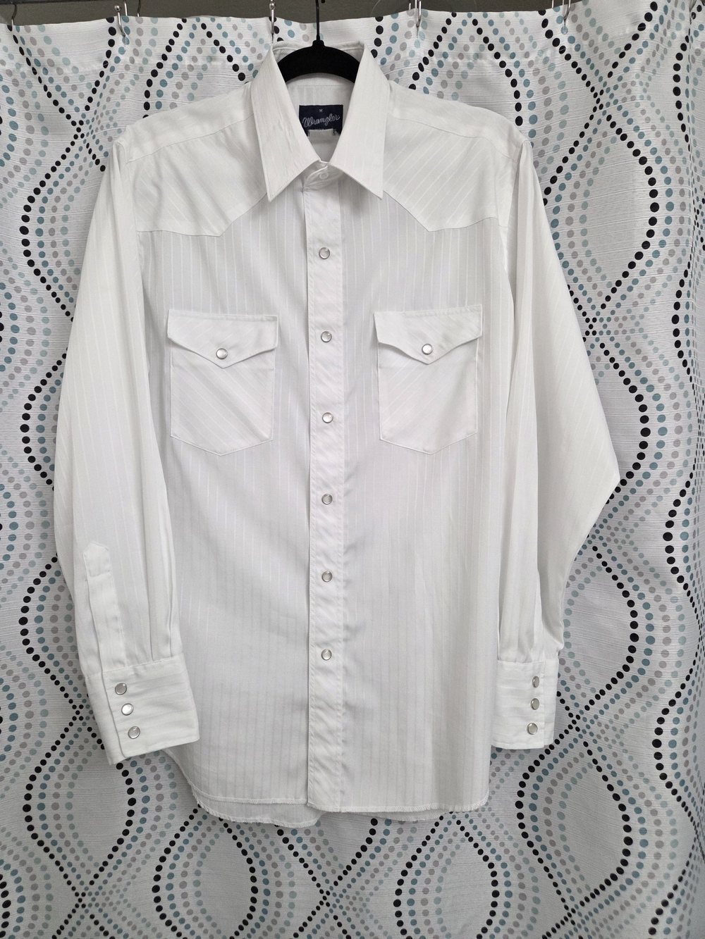 Wrangler White Western Pearl Snap Dress Shirt